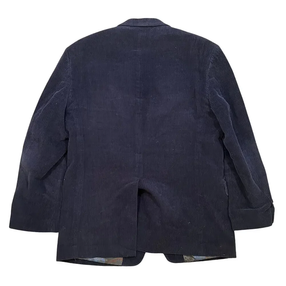 Lauren Ralph Lauren Corduroy Blazer 40R Navy Wide Wale Paisley Lined Sport Coat